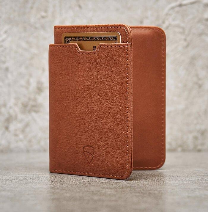 Vaultskin City RFID Wallet (Cognac) Features Standing